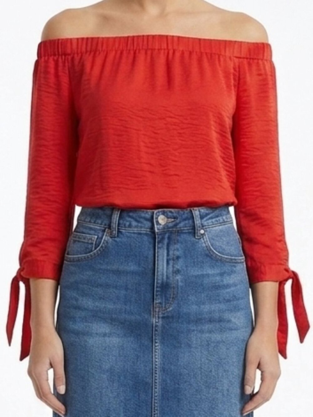 Apt 9 Off Shoulder Peasant Tie Blouse Tango Red Medium